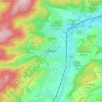 Mapa topográfico Garbeck, altitud, relieve
