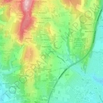 Mapa topográfico Chazoux, altitud, relieve