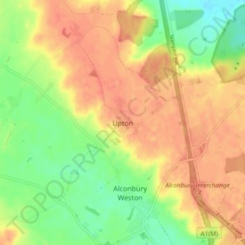 Mapa topográfico Upton, altitud, relieve