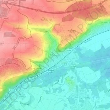 Mapa topográfico Thalfingen, altitud, relieve
