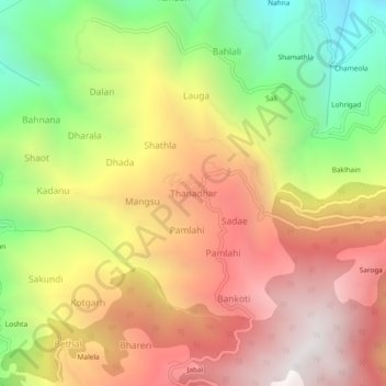 Mapa topográfico Thanadhar, altitud, relieve