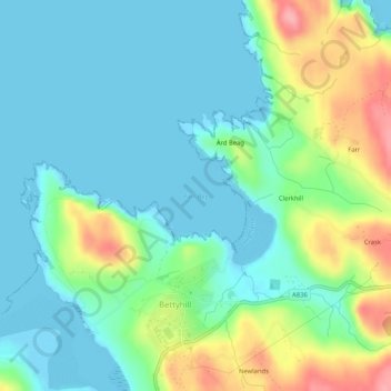 Mapa topográfico Farr Bay, altitud, relieve