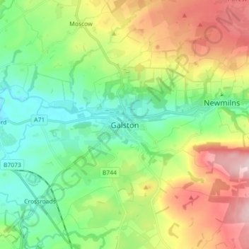 Mapa topográfico Galston, altitud, relieve
