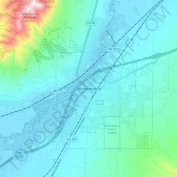 Mapa topográfico Winnemucca, altitud, relieve