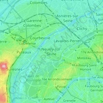 Mapa topográfico Neuilly-sur-Seine, altitud, relieve