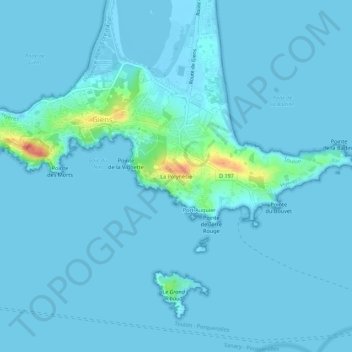 Mapa topográfico La Polynésie, altitud, relieve