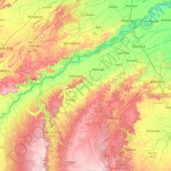 Mapa topográfico Morena, altitud, relieve
