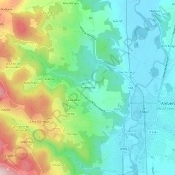 Mapa topográfico Pommeyrol, altitud, relieve