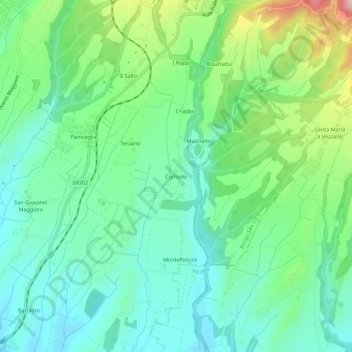 Mapa topográfico Corniolo, altitud, relieve
