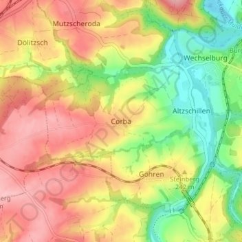 Mapa topográfico Corba, altitud, relieve