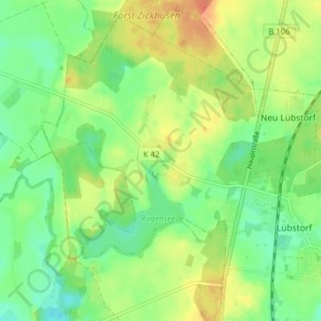 Mapa topográfico Rugensee, altitud, relieve