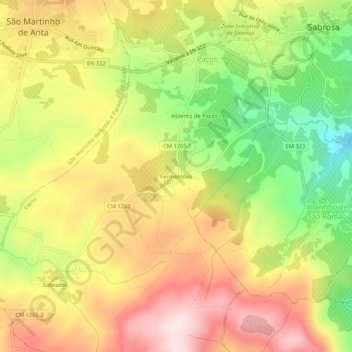 Mapa topográfico Fermentões, altitud, relieve