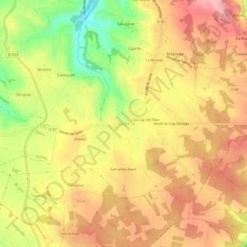 Mapa topográfico Gelle, altitud, relieve