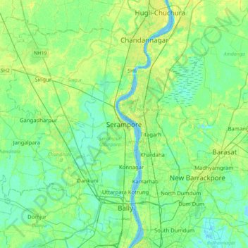Mapa topográfico Serampore, altitud, relieve