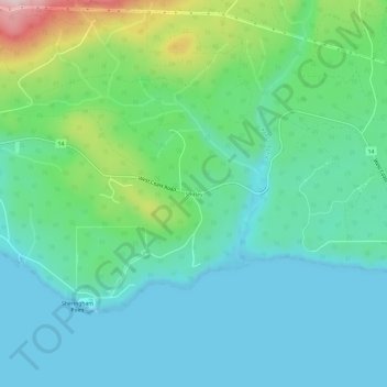 Mapa topográfico Shirley, altitud, relieve
