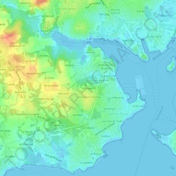 Mapa topográfico Kervogam, altitud, relieve