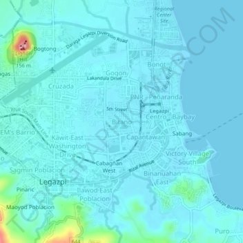 Mapa topográfico Bitano, altitud, relieve