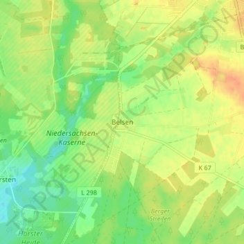 Mapa topográfico Belsen, altitud, relieve