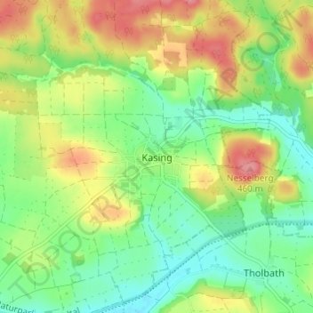 Mapa topográfico Kasing, altitud, relieve
