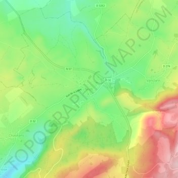 Mapa topográfico Nods, altitud, relieve