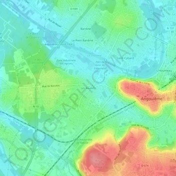 Mapa topográfico Les Roullets, altitud, relieve