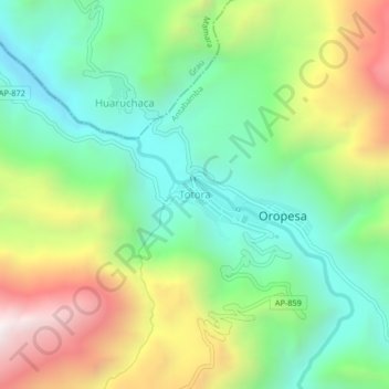 Mapa topográfico Totora, altitud, relieve