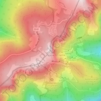Mapa topográfico Le Tanet, altitud, relieve