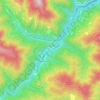 Mapa topográfico Pracchia, altitud, relieve