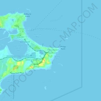 Mapa topográfico Kingstown, altitud, relieve