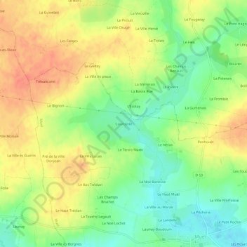 Mapa topográfico Courbette, altitud, relieve