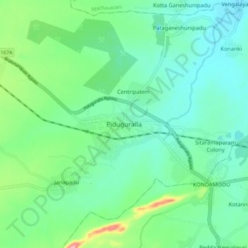 Mapa topográfico Piduguralla, altitud, relieve