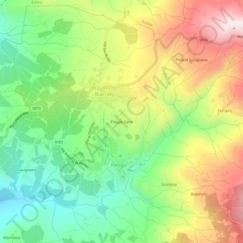Mapa topográfico Poggio Sano, altitud, relieve