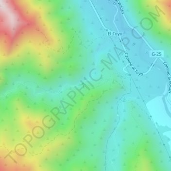 Mapa topográfico Guayacán, altitud, relieve