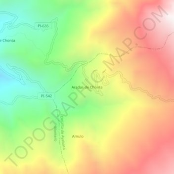 Mapa topográfico Aradas de Chonta, altitud, relieve