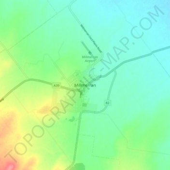 Mapa topográfico Millmerran, altitud, relieve