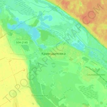 Mapa topográfico Криводановка, altitud, relieve