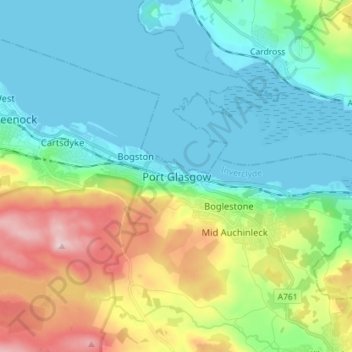 Mapa topográfico Port Glasgow, altitud, relieve