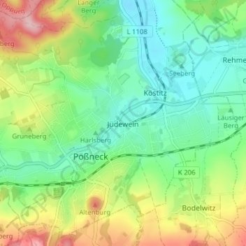 Mapa topográfico Jüdewein, altitud, relieve