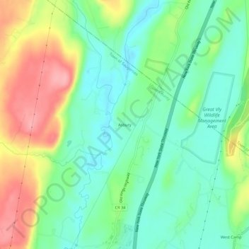 Mapa topográfico Asbury, altitud, relieve