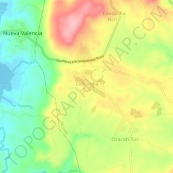 Mapa topográfico Concordia Sur, altitud, relieve