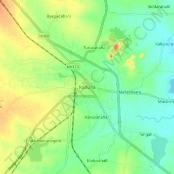 Mapa topográfico Kaduru, altitud, relieve