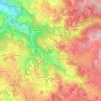 Mapa topográfico La Rouchouze, altitud, relieve