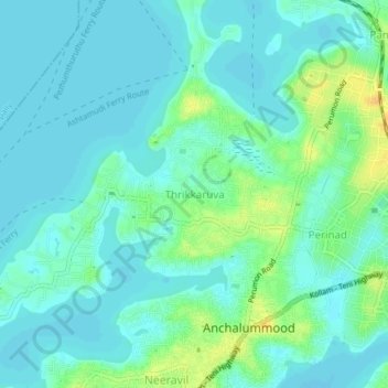 Mapa topográfico Thrikkaruva, altitud, relieve