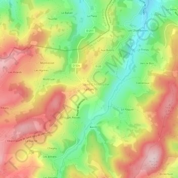 Mapa topográfico La Cure, altitud, relieve