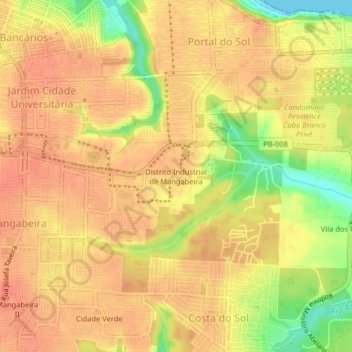Mapa topográfico João Pessoa, altitud, relieve