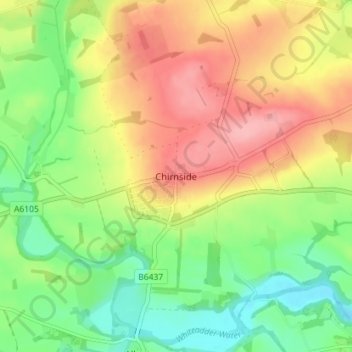 Mapa topográfico Chirnside, altitud, relieve