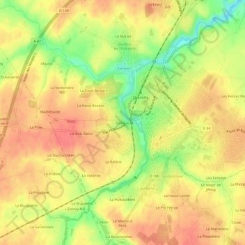 Mapa topográfico Grillaux, altitud, relieve