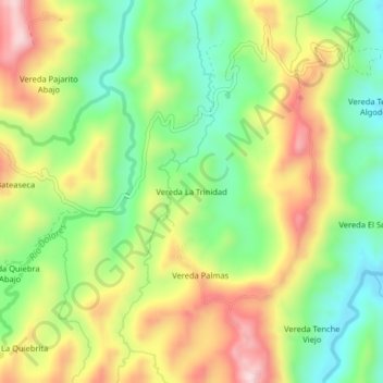 Mapa topográfico Vereda La Trinidad, altitud, relieve