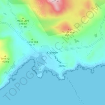 Mapa topográfico Kilchoan, altitud, relieve