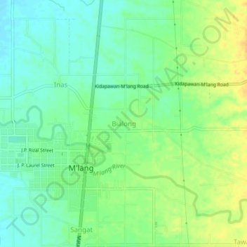 Mapa topográfico Bialong, altitud, relieve